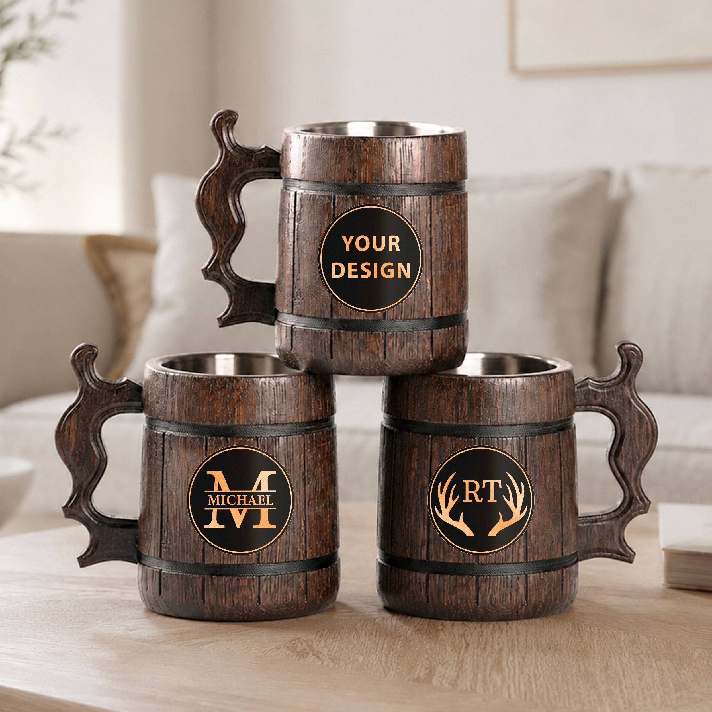 Beer Mug Custom, Engraved Tankard, Custom Beer Stein, Rustic Beer Tankard, Personalized Wood Chalice, Gift for Him
