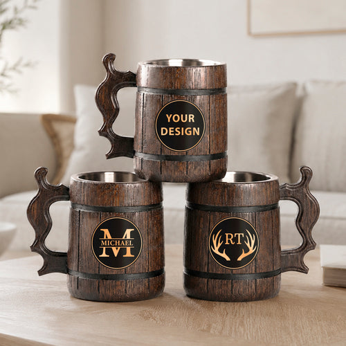 Beer Mug Custom, Engraved Tankard, Custom Beer Stein, Rustic Beer Tankard, Personalized Wood Chalice, Gift for Him