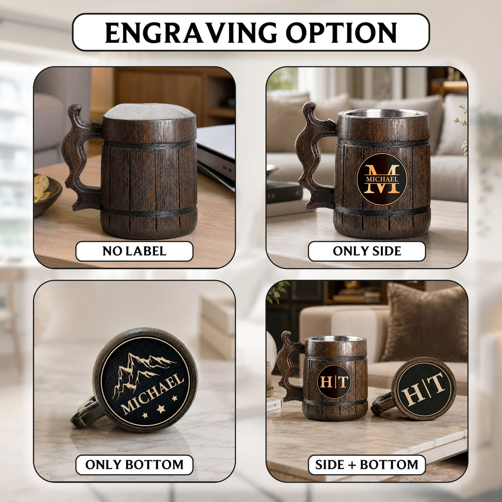 Custom Logo Mug, Engraved Beer Mug, Personalized Wood Chalice, Beer Mug Handle, Beer Mug Set, Monogrammed Beer Stein, Gift for Men