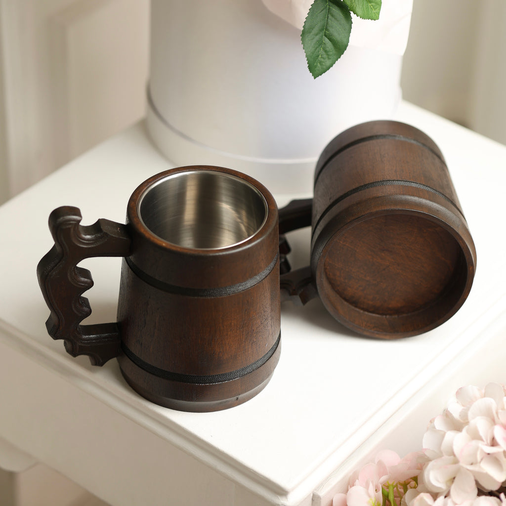Personalized Oak Beer Mug, Groomsman & Best Man Gift, Wedding Party Favor, Stainless Steel Liner