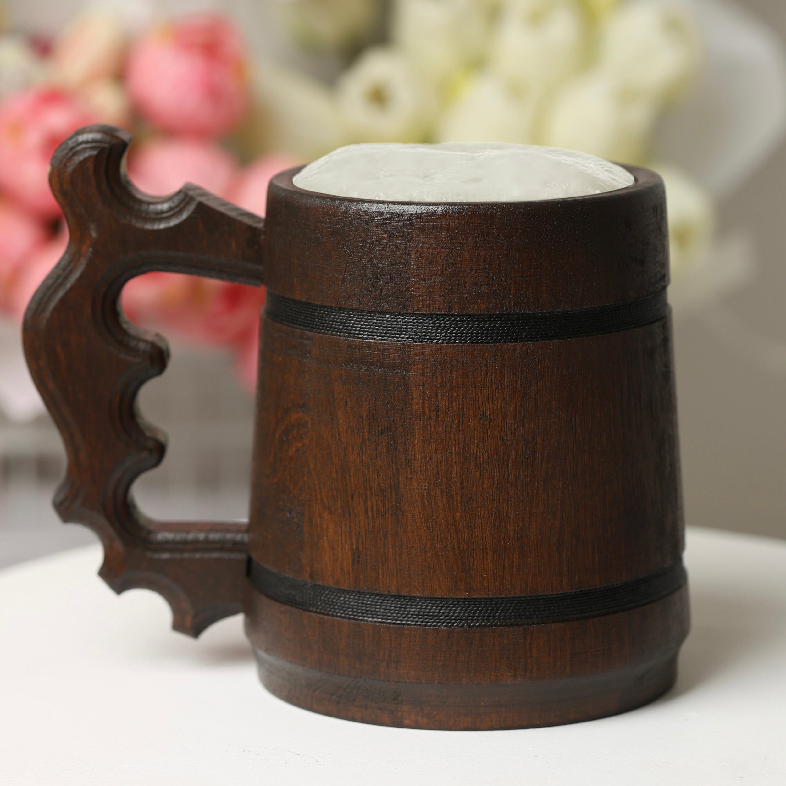 Personalized Oak Beer Mug, Groomsman & Best Man Gift, Wedding Party Favor, Stainless Steel Liner