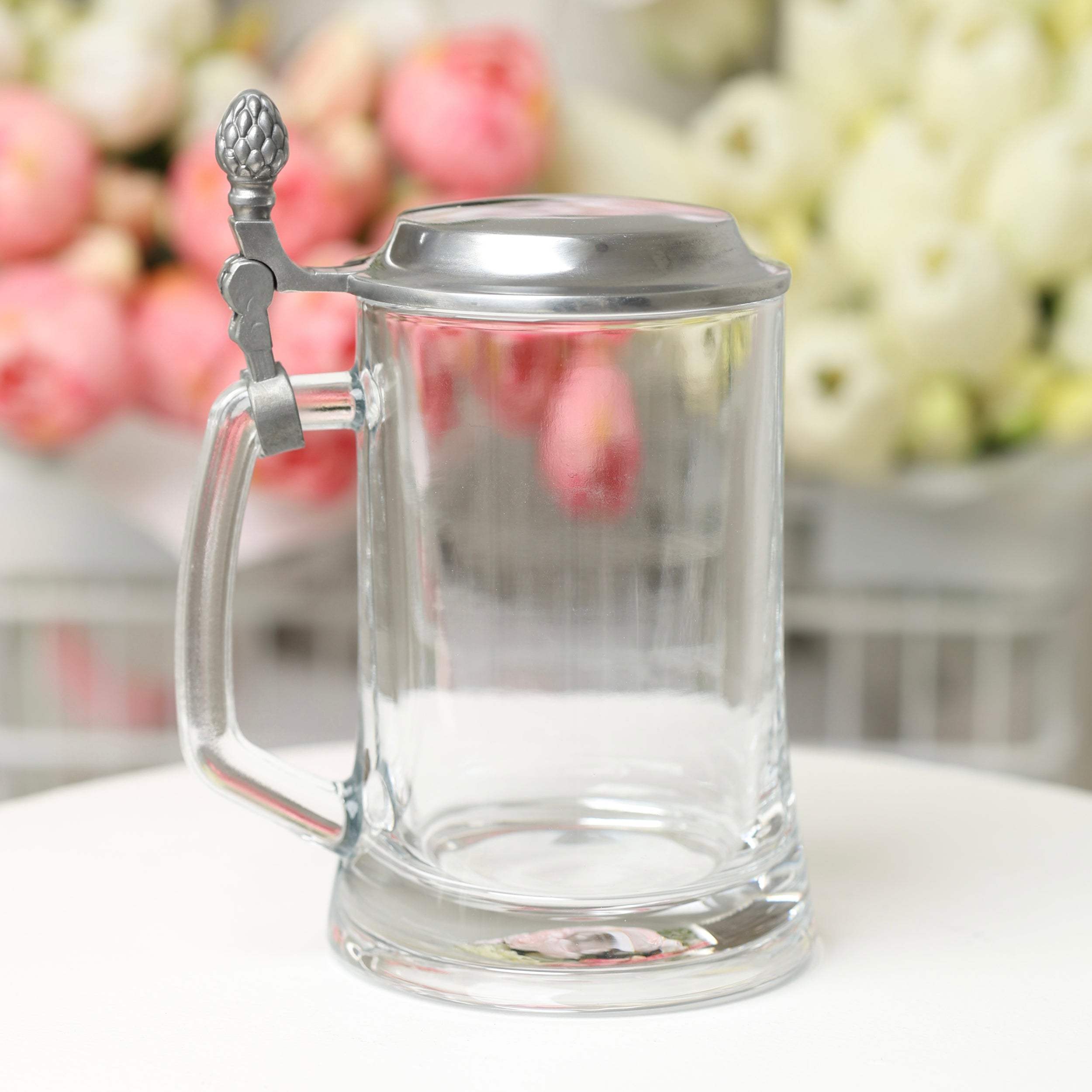 Personalized Glass Beer Mug with Metal Lid, Groomsman & Groom Wedding Gift
