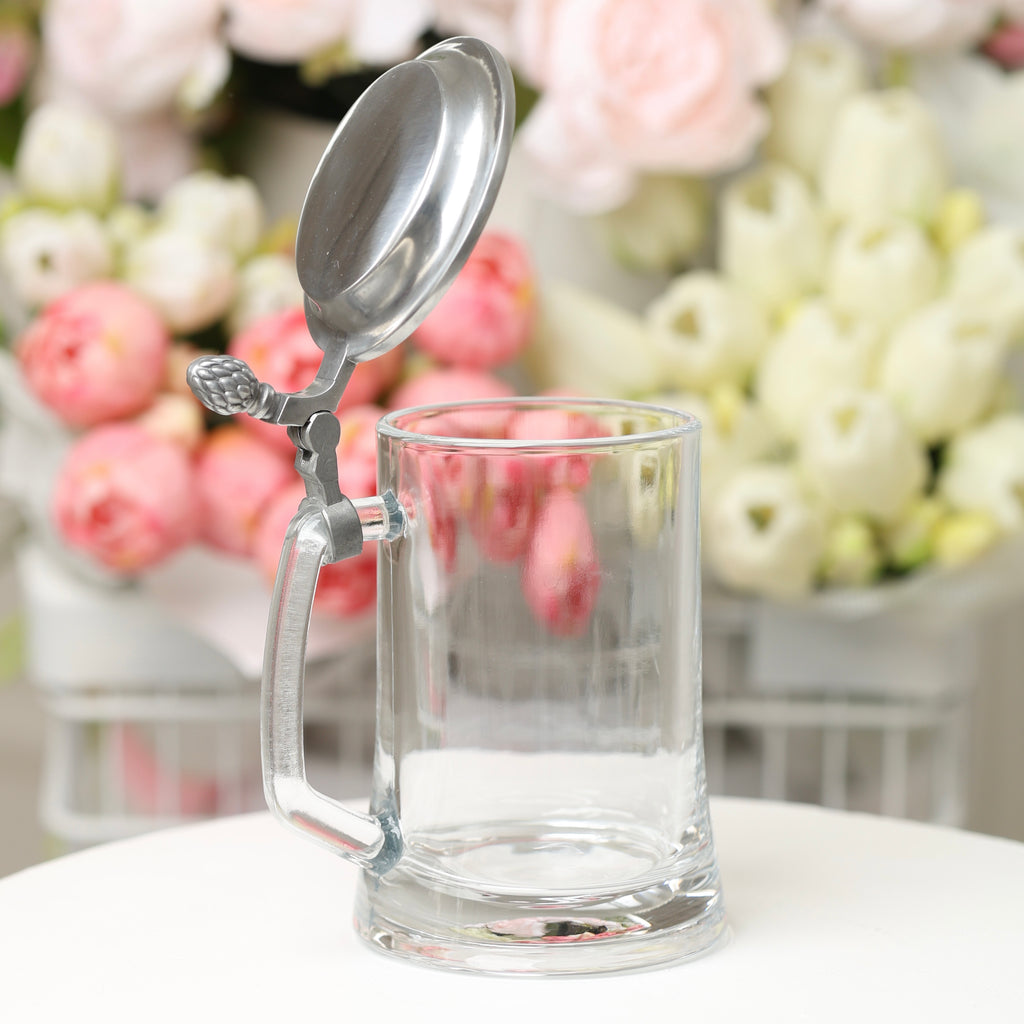 Personalized Glass Beer Mug with Metal Lid, Groomsman & Groom Wedding Gift