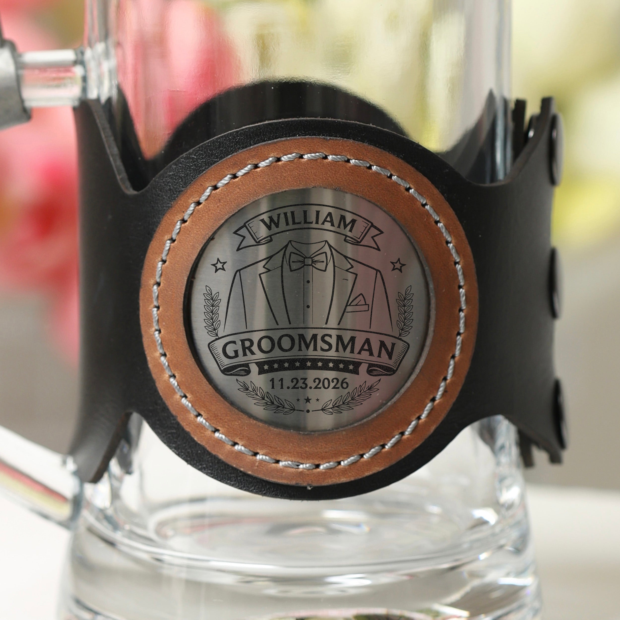 Personalized Glass Beer Mug with Metal Lid, Groomsman & Groom Wedding Gift