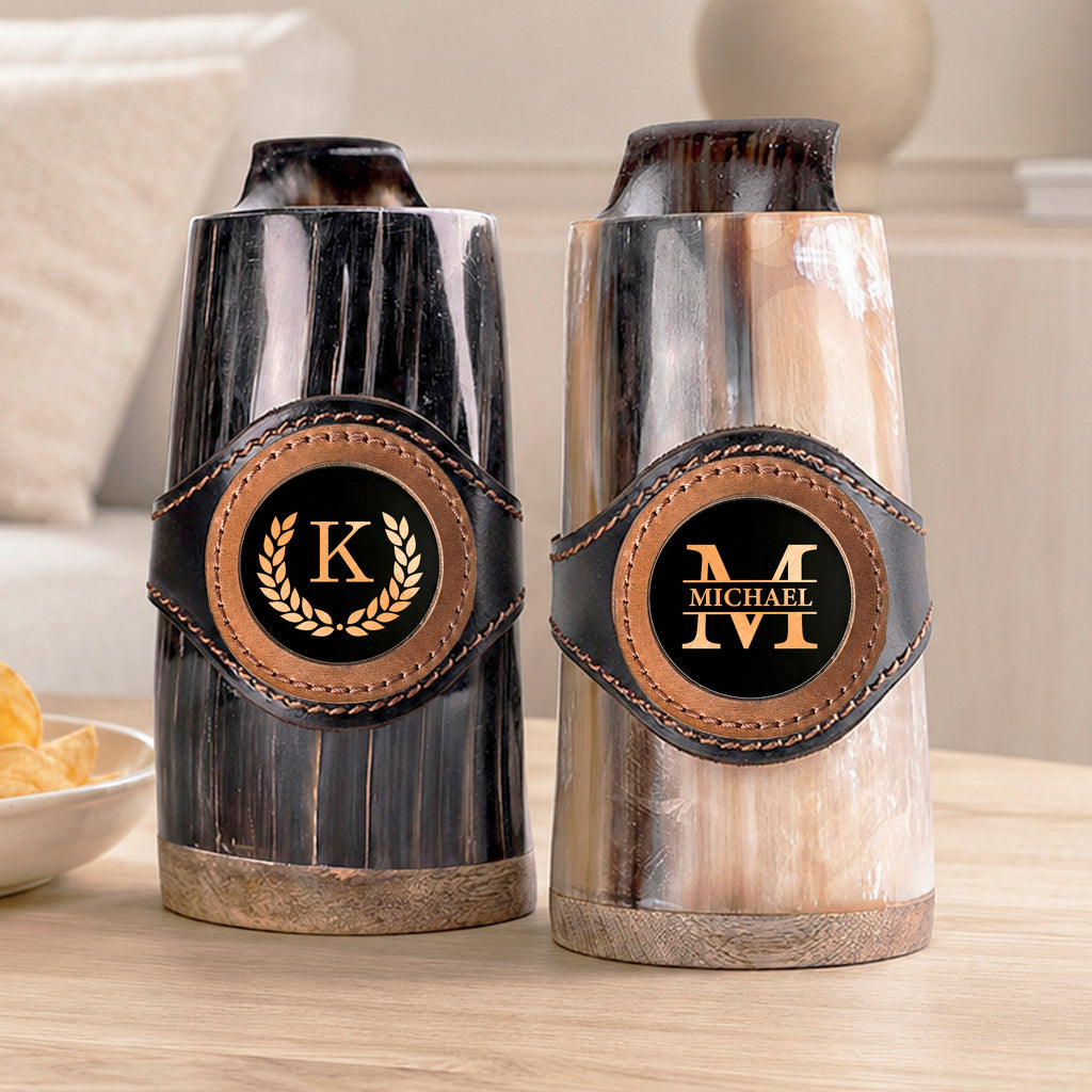 Viking Horn Mug, Custom Beer Stein, Handmade Mug, Engraved Horn Cup, Viking Tankard Gift