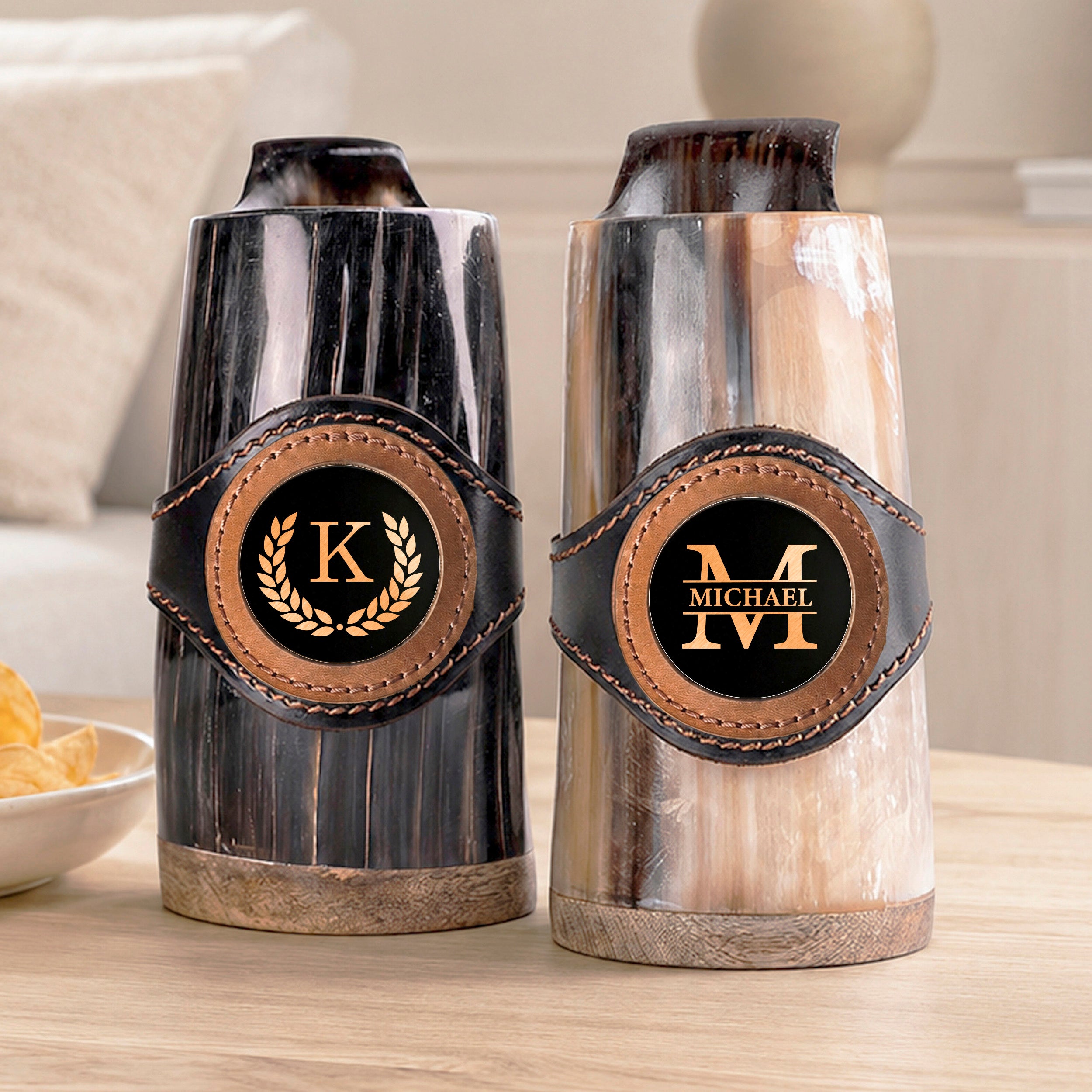 Viking Horn Mug, Custom Beer Stein, Handmade Mug, Engraved Horn Cup, Viking Tankard Gift