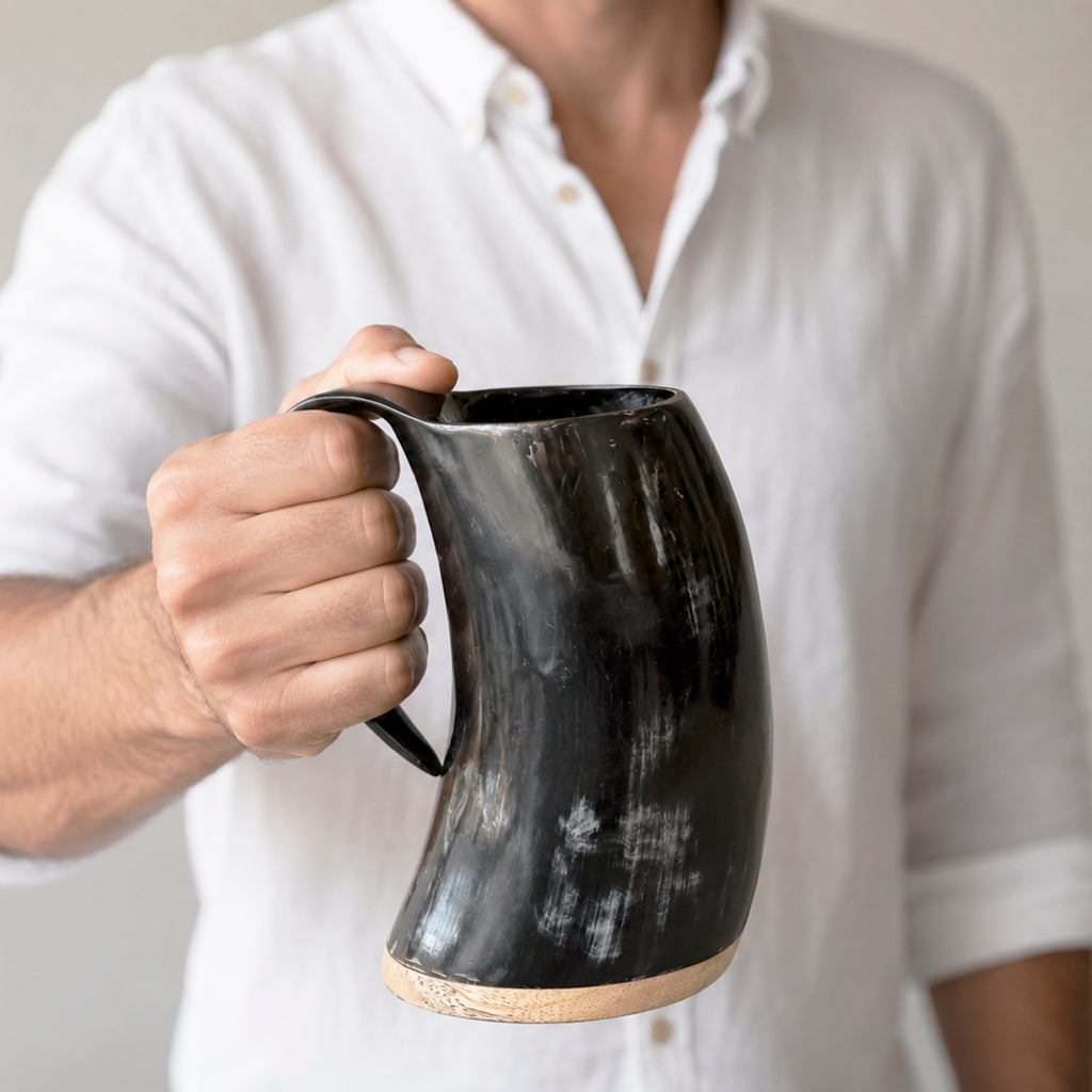 Viking Horn Mug, Custom Beer Stein, Handmade Mug, Engraved Horn Cup, Viking Tankard Gift